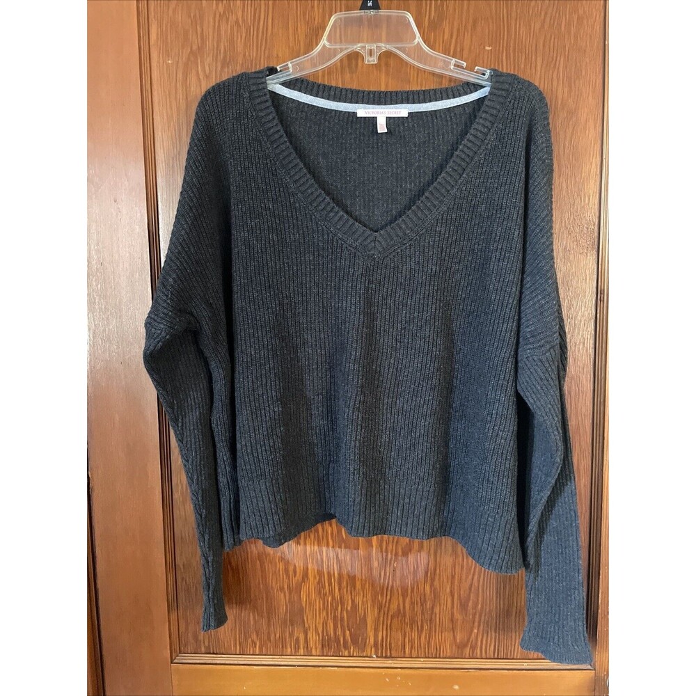 Victorias Secret Womens L Sweater Bulky Gray Chunky Knit Wool Blend